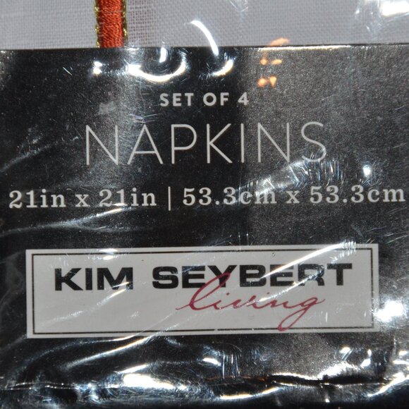 RARE KIM SEYBERT FINE LIVING 4 ORANGE EMBROIDERED GREEK KEY 21" DINNER NAPKIN - Picture 3 of 3